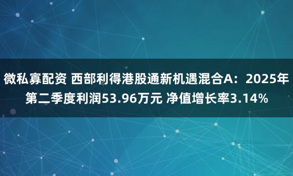 微私寡配资 西部利得港股通新机遇混合A：2025年第二季度利润53.96万元 净值增长率3.14%